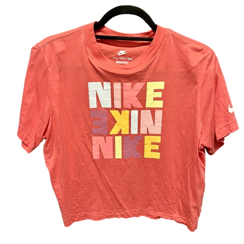 Nike 100% Cotton Graphic Tee Coral Multicolor Logo Women'sMedium